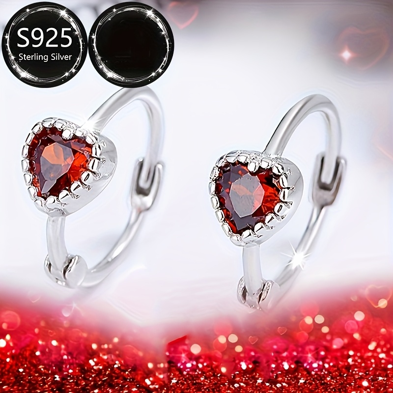 925 Silver Heart Earrings CZ Dangle Lightweight & Durable